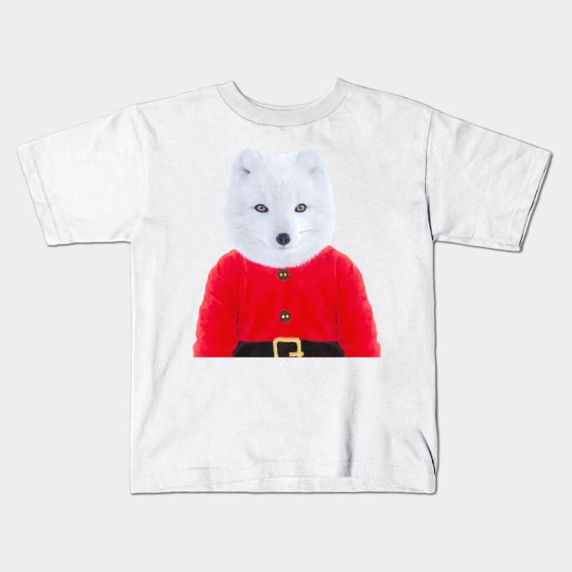 Christmas Snow Fox Kids T-Shirt by DarkMaskedCats